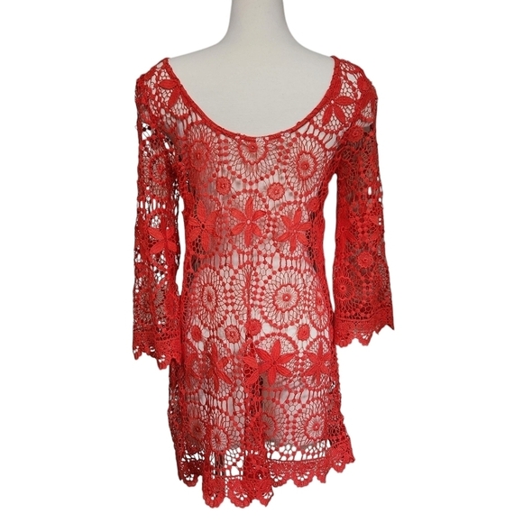 H&M COACHELLA DRESS ORANGE CROCHET STYLE COVER UP SZ M - Picture 7 of 10